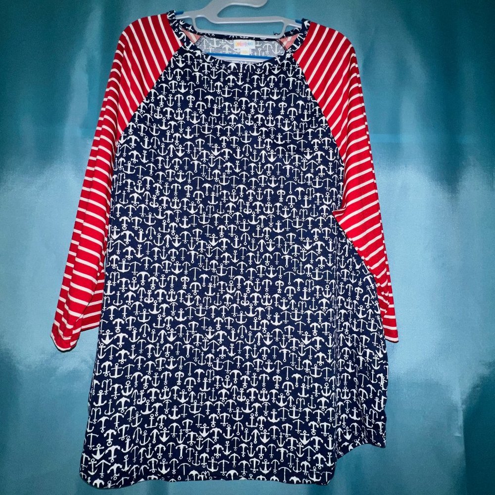 LuLaRoe Randy Red White Blue Anchors Sailor Shirt 3XL